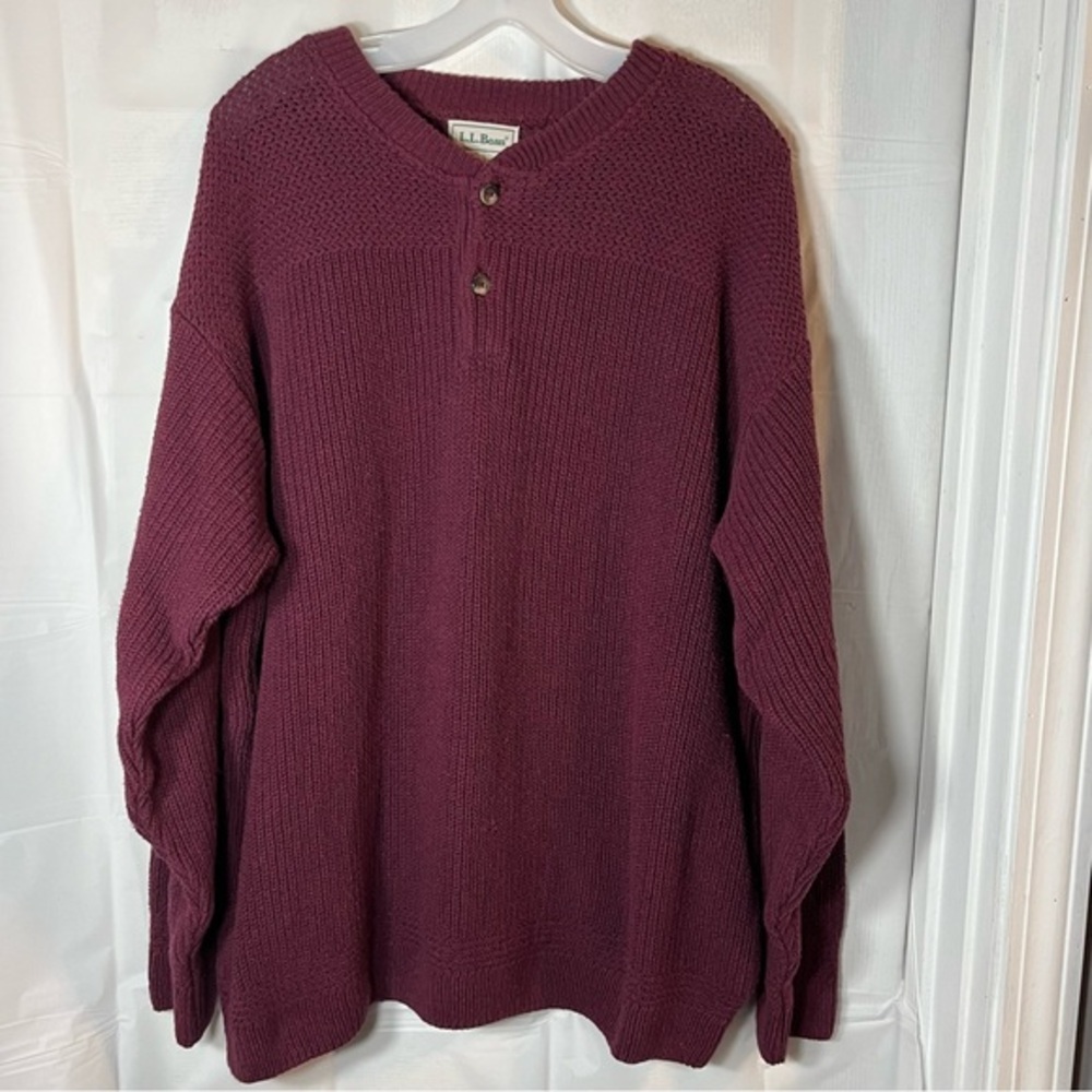 Vtg L.L. Bean Waffle Knit Sweater Mens Size XL Maroon Heavy Thick Fisherman